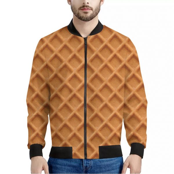 Waffle Pattern Print Bomber Jacket