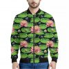 Water Lily Flower Pattern Print Bomber Jacket