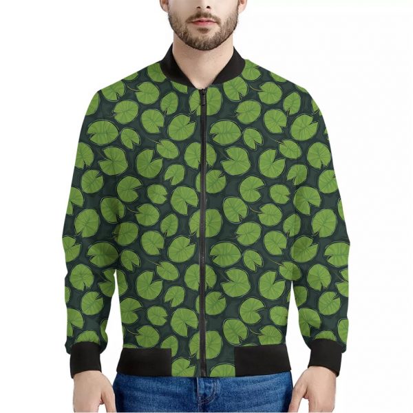 Water Lily Pads Pattern Print Bomber Jacket