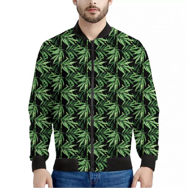 Watercolor Bamboo Pattern Print Bomber Jacket