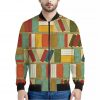 Watercolor Bookshelf Pattern Print Bomber Jacket