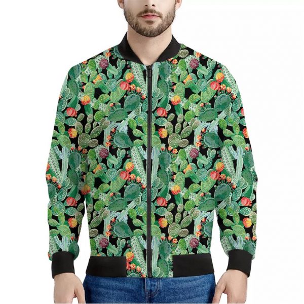 Watercolor Cactus Plant Print Bomber Jacket