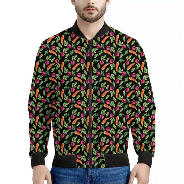 Watercolor Carrot And Radish Print Bomber Jacket