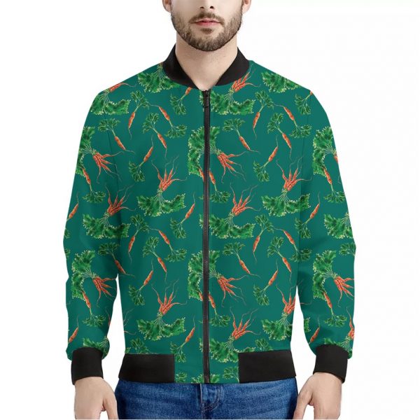 Watercolor Carrot Pattern Print Bomber Jacket