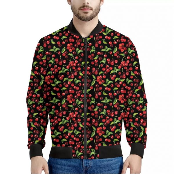 Watercolor Cherry Pattern Print Bomber Jacket