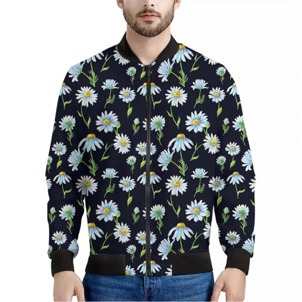 Watercolor Daisy Floral Pattern Print Bomber Jacket