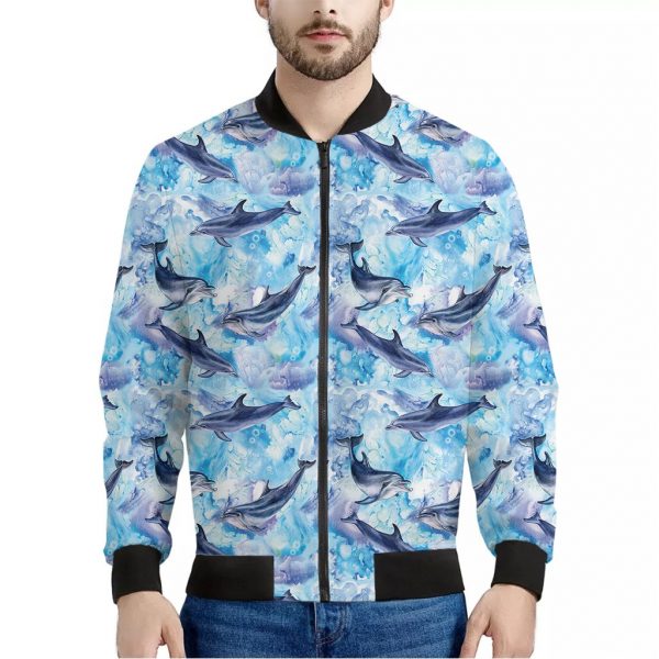 Watercolor Dolphin In The Sea Print Bomber Jacket