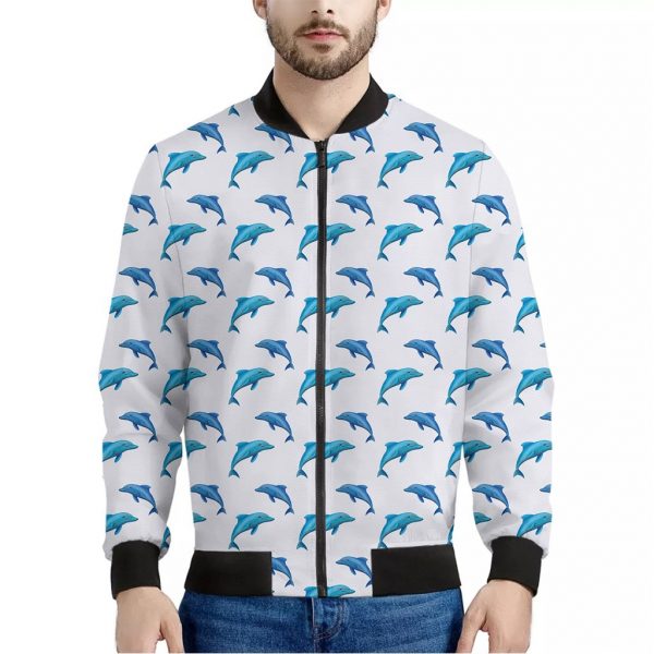 Watercolor Dolphin Pattern Print Bomber Jacket