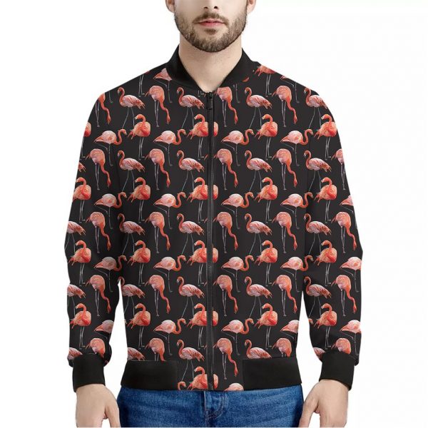 Watercolor Flamingo Pattern Print Bomber Jacket
