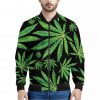 Watercolor Marijuana Leaf Pattern Print Bomber Jacket