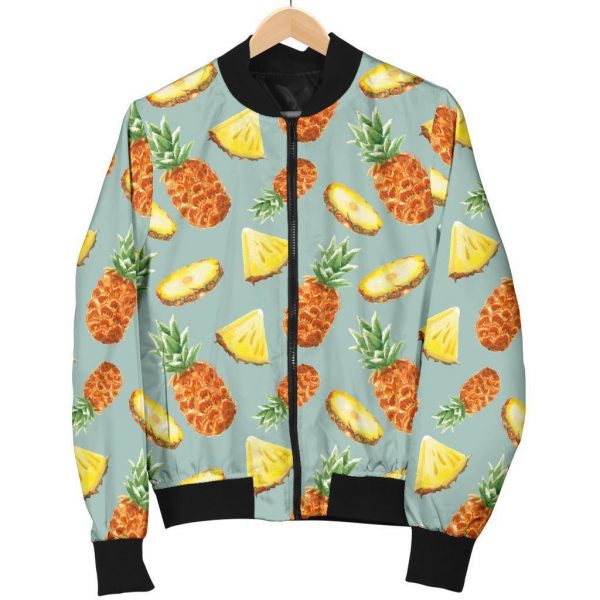 Watercolor Pineapple Pattern Print Bomber Jacket