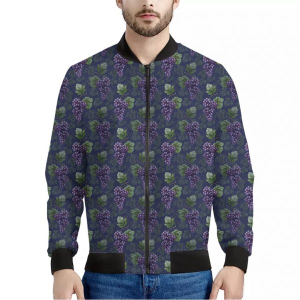 Watercolor Purple Grapes Pattern Print Bomber Jacket
