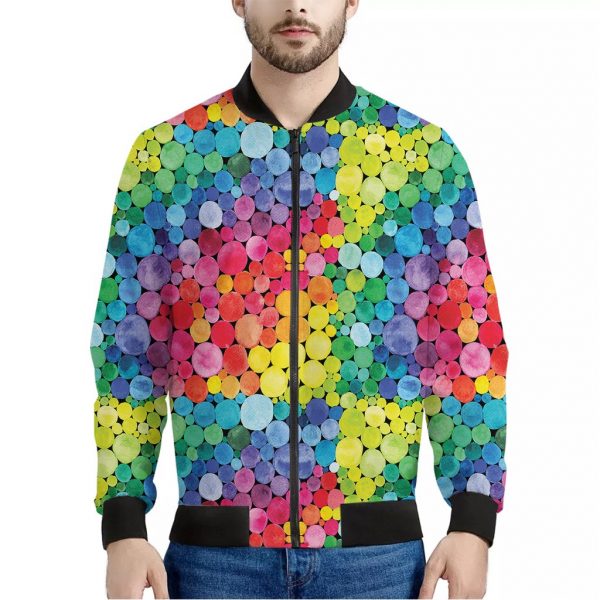 Watercolor Rainbow Pattern Print Bomber Jacket