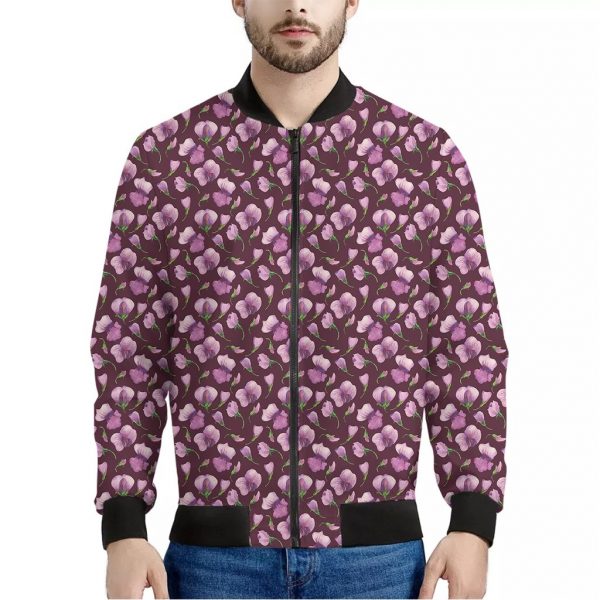 Watercolor Sweet Pea Pattern Print Bomber Jacket