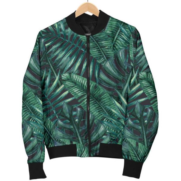 Watercolor Tropical Leaf Pattern Print Bomber Jacket