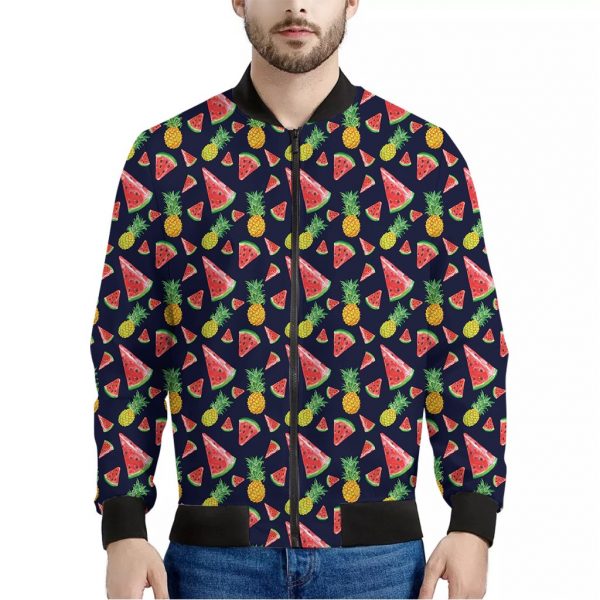 Watercolor Tropical Pattern Print Bomber Jacket