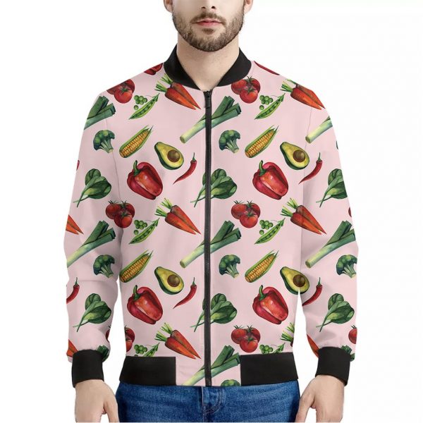 Watercolor Vegan Pattern Print Bomber Jacket
