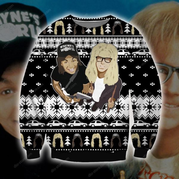 Wayne'S World Knitting Pattern 3D Print Ugly Christmas Sweatshirt