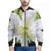 White Amaryllis Print Bomber Jacket