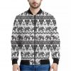 White And Black Indian Elephant Print Bomber Jacket