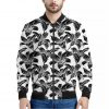 White And Black Lily Pattern Print Bomber Jacket