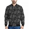 White And Black Paisley Pattern Print Bomber Jacket