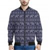 White And Blue Indian Elephant Print Bomber Jacket