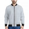 White And Blue Tattersall Pattern Print Bomber Jacket