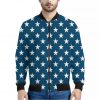 White And Blue USA Star Pattern Print Bomber Jacket