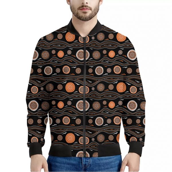 White And Orange Aboriginal Dot Print Bomber Jacket