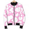 White And Pink Cow Print Bomber Jacket