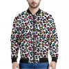 White And Rainbow Leopard Print Bomber Jacket