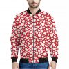 White And Red Heart Pattern Print Bomber Jacket