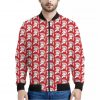 White And Red Spartan Pattern Print Bomber Jacket