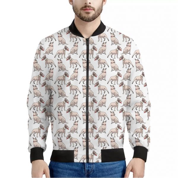 White Bull Terrier Pattern Print Bomber Jacket