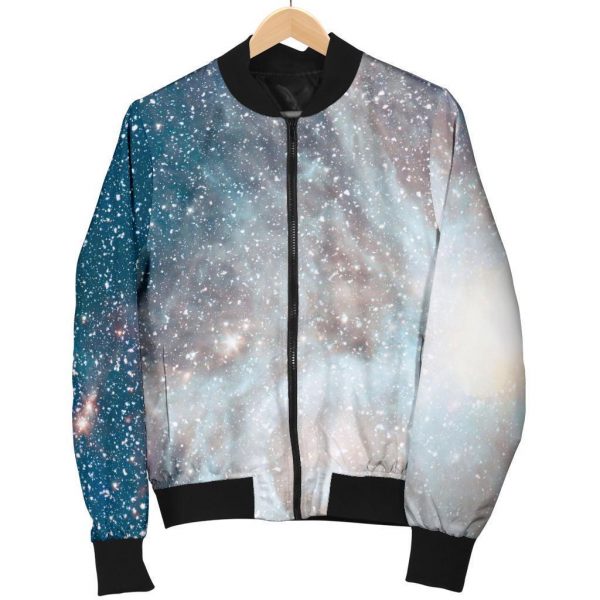 White Cloud Galaxy Space Print Bomber Jacket