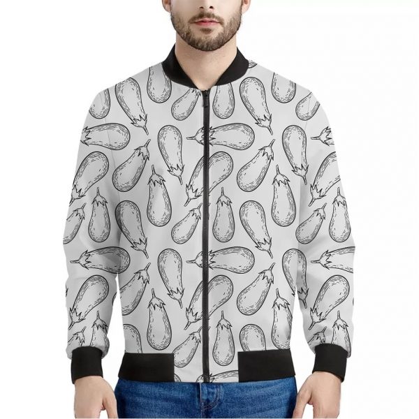 White Eggplant Drawing Print Bomber Jacket