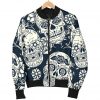 White Floral Sugar Skull Pattern Print Bomber Jacket