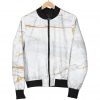 White Gold Scratch Marble Print Bomber Jacket
