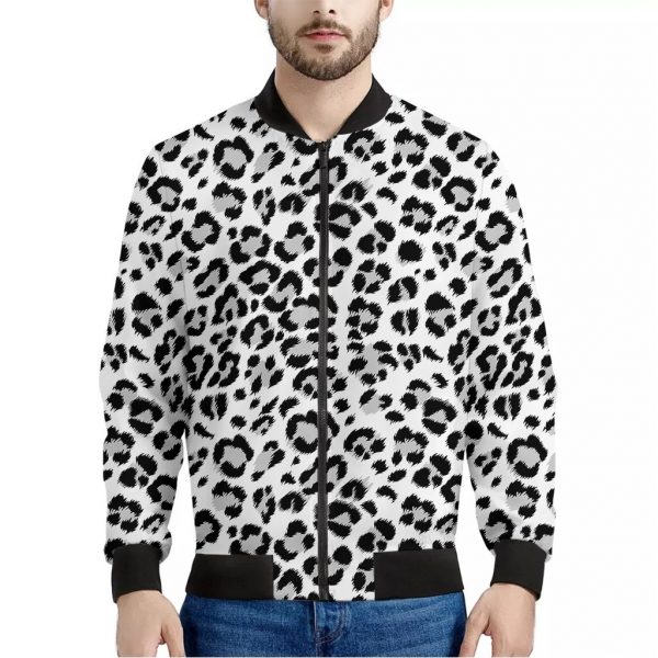 White Leopard Print Bomber Jacket