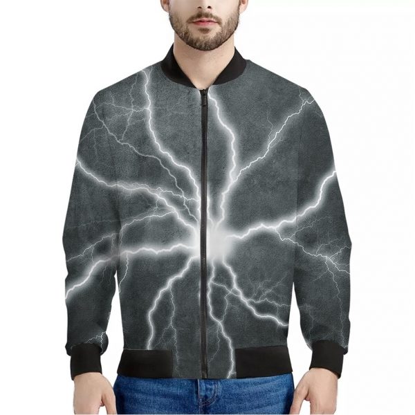 White Lightning Print Bomber Jacket