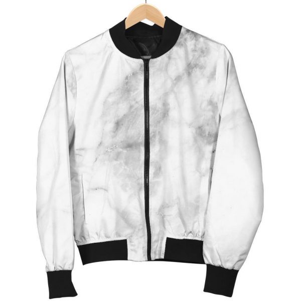White Smoke Marble Print Bomber Jacket