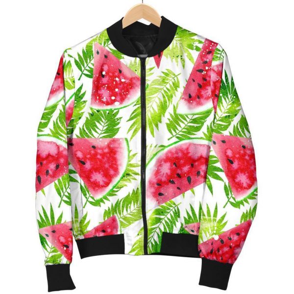 White Summer Watermelon Pattern Print Bomber Jacket