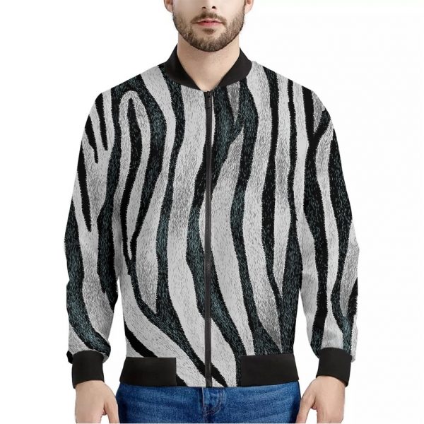 White Tiger Stripe Pattern Print Bomber Jacket