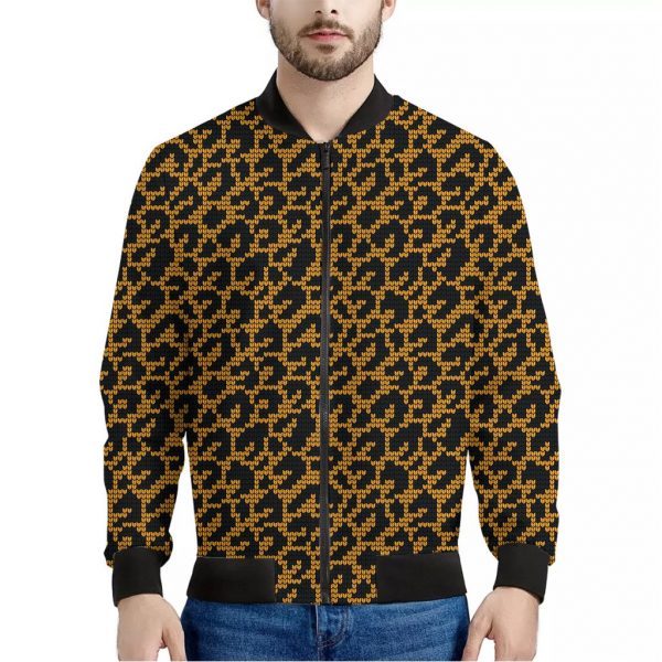 Wild Leopard Knitted Pattern Print Bomber Jacket
