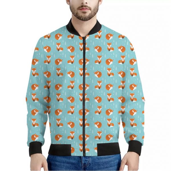 Winter Fox Pattern Print Bomber Jacket