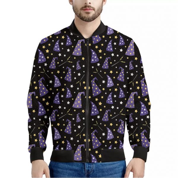 Wizard Hat Pattern Print Bomber Jacket
