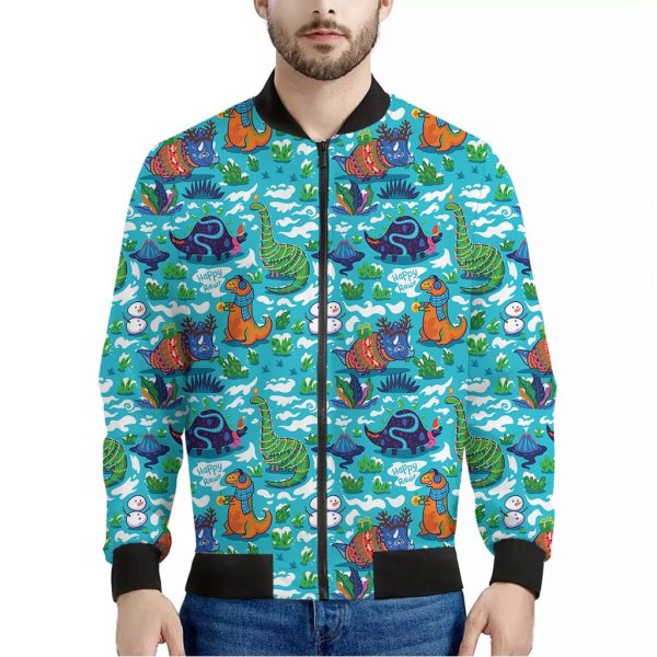 Xmas Dinosaur Pattern Print Bomber Jacket