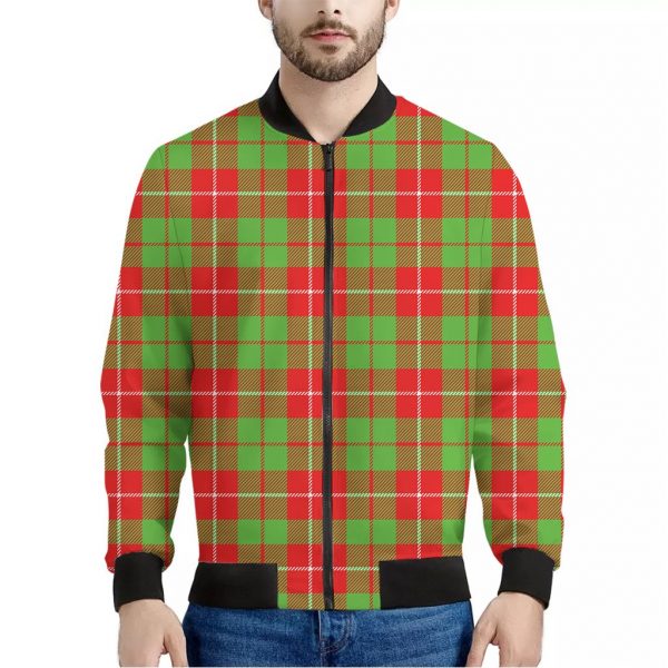 Xmas Plaid Pattern Print Bomber Jacket