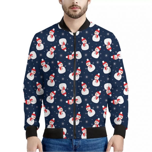 Xmas Snowman Pattern Print Bomber Jacket